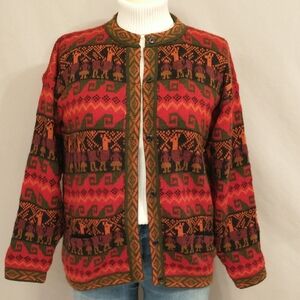 Soft Alpaca Cardigan Sweater Colorful Wool Native Design Pockets No Tags SeeMeas